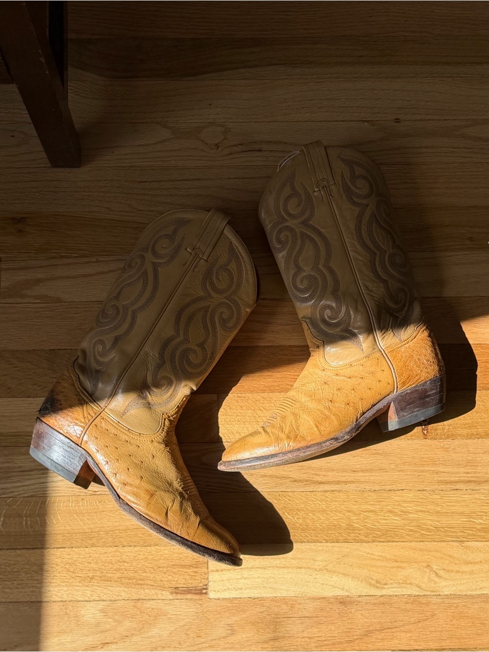 Tony Lama Leather and Ostrich Cowboy Boots